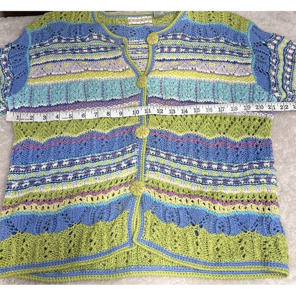 Sigrid Olsen Sport Hand Knit Pastel Cardigan Sweater Women M Ramie Cotton Multi - Picture 8 of 12